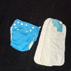 CHARLIE BANANA One-Size Diaper + 3 fleece liners. 0-36 months. Blue.